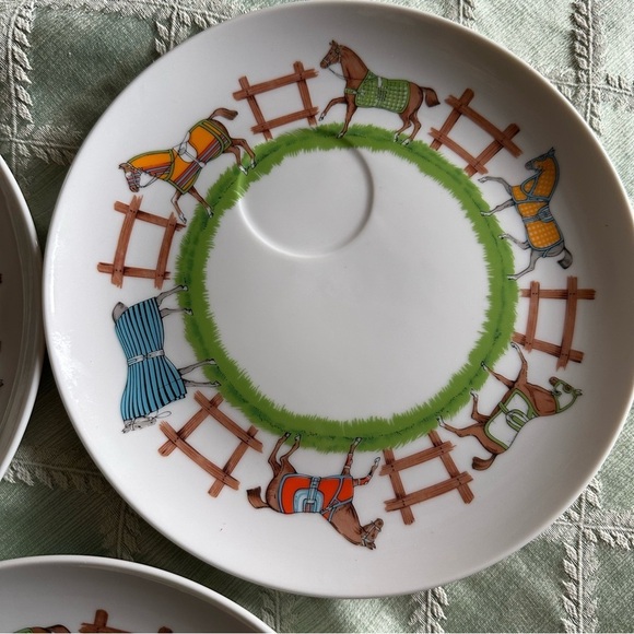 Sigma Paddock Taste Seller 602 Colorful Horse-Themed Cups & Saucers Set of 3 - Picture 11 of 13